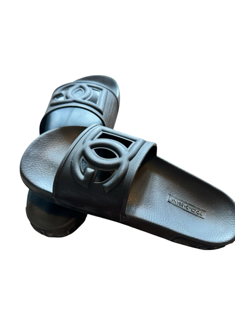 Dolce & Gabbana Black Designer Logo Slide Sandals for Women. Size 8.5